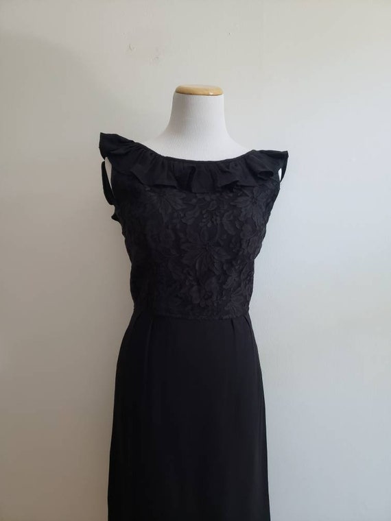 Vintage 50s, 1950s jet black cocktail wiggle dres… - image 4