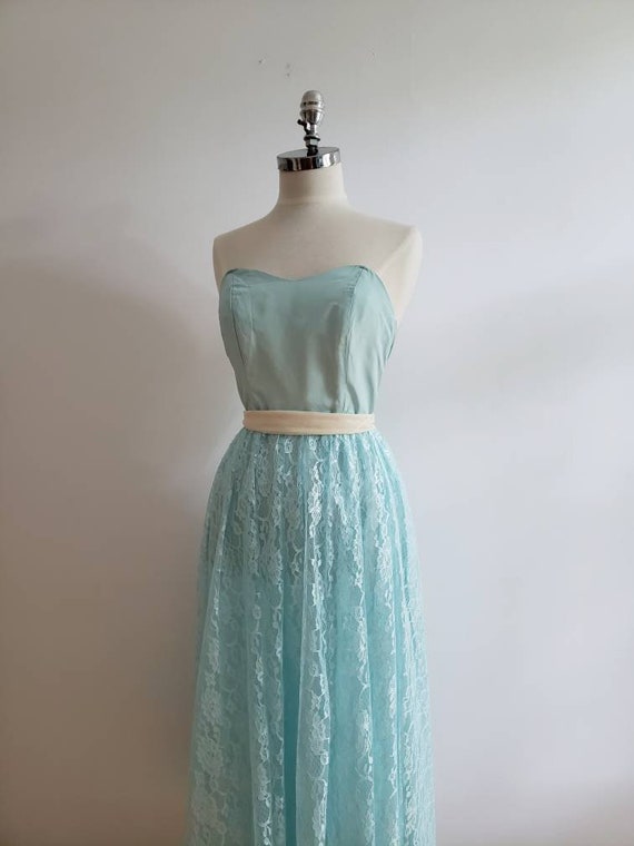 Vintage 80s, 1980s light mint strapless dress wit… - image 5