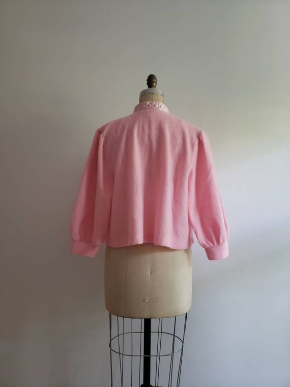 Vintage 80s, 1980s fuzzy pink open bed jacket wit… - image 6