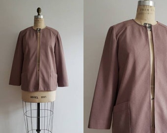 Vintage 1980s taupe brown oversize long open cardigan, 80s minimalist overpiece blazer with pockets size medium/large M/L