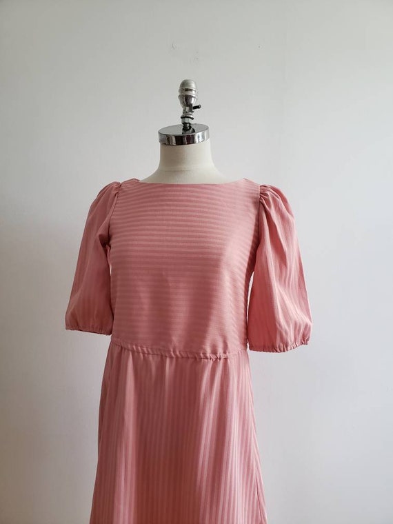 Vintage 80s, 1980s dusty pink a-line dress with p… - image 5