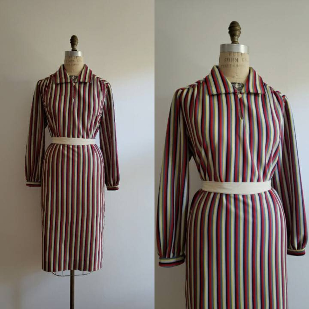 Vintage 70s 1970s Red Yellow and Blue Long Sleeve Striped - Etsy Canada