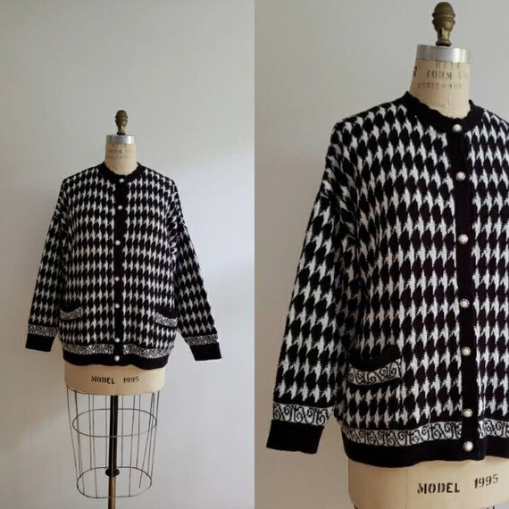 Vintage 90s, 1990s black and white argyle print bu