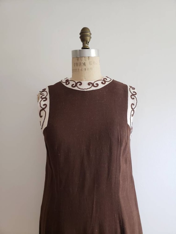 Vintage 60s, 1960s chocolate brown and cream slee… - image 3