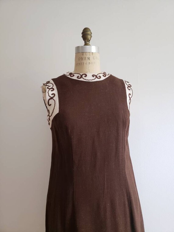 Vintage 60s, 1960s chocolate brown and cream slee… - image 4