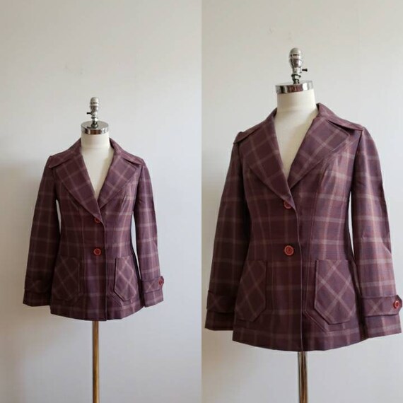Vintage 70s, 1970s maroon purple, grey and blue ta