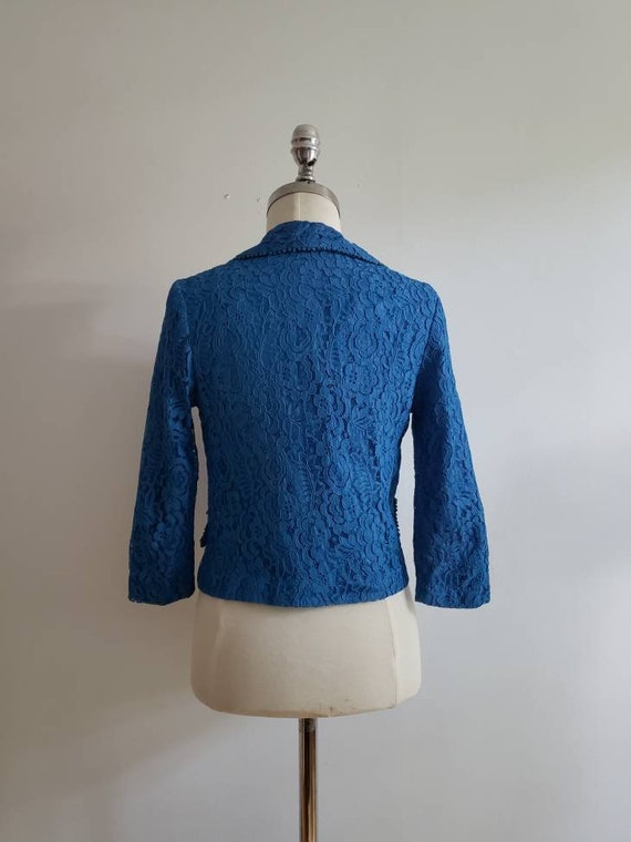 Vintage 60s, 1960s cobalt blue lace short two pan… - image 5