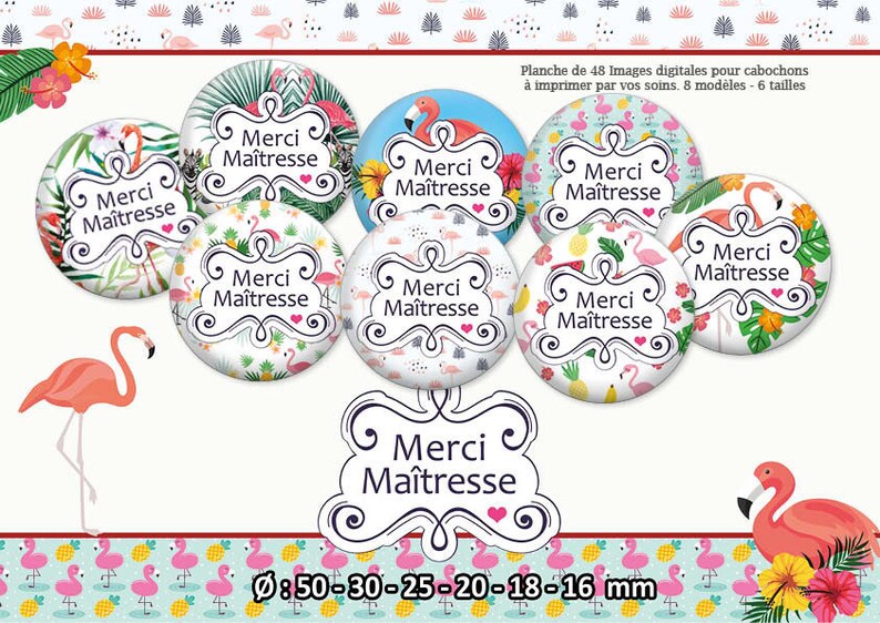 For cabochon digital collage sheet Thank you teacher Flamingo