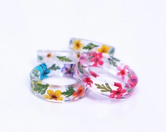 Bridal Wreath, Ring, Pressed Flowers, Flower Ring, Resin Ring, Real Flower Ring, Real Flower
