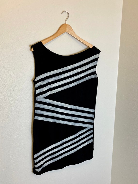 Printed Retro 90s T shirt Dress Black Cotton With White Stripes American Apparel Size L Etsy