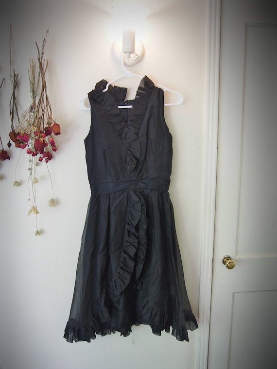 Vintage 1970s Ruffled Little Black Dress - Women's S/M (28" waist)