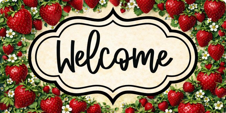 Rustic Strawberry Sign Strawberry Welcome Sign, Farmhouse Home Decor, Strawberry Door Sign ...
