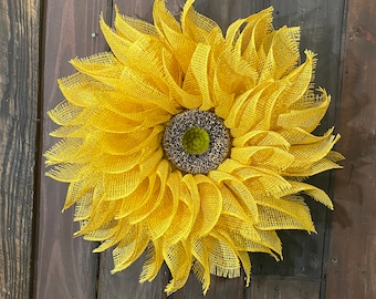 Sunflower Wreath-Sunflower Wreath For Front Door- Summer Wreath for front door-Door hanger- Everyday Wreath- Yellow Sunflower- Burlap Wreath