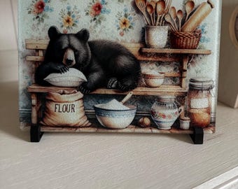 Rustic Bear Tempered Glass Cutting Board – Primitive Country Kitchen Décor - Cabin Decor - Bear Decor - Farmhouse Decor - Everyday Gift