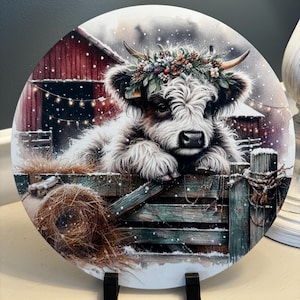 Kuhschild, Weihnachtsschild Kuh, Bauernhaus Weihnachtsdeko, Schildaufsatz für Kranz,