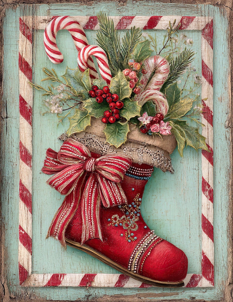 Vintage Christmas Stocking Metal Sign, 8x10 Rustic Holiday Wall Art ...