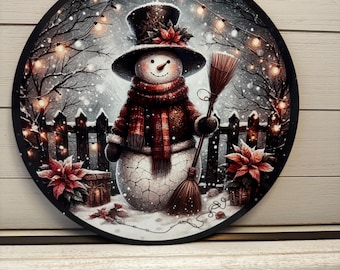 Snowman Sign, Vintage Snowman sign, Wreath Attachment, Sign Attachment, Snowman decor, Country Christmas Decor, Primitive Snowman sign