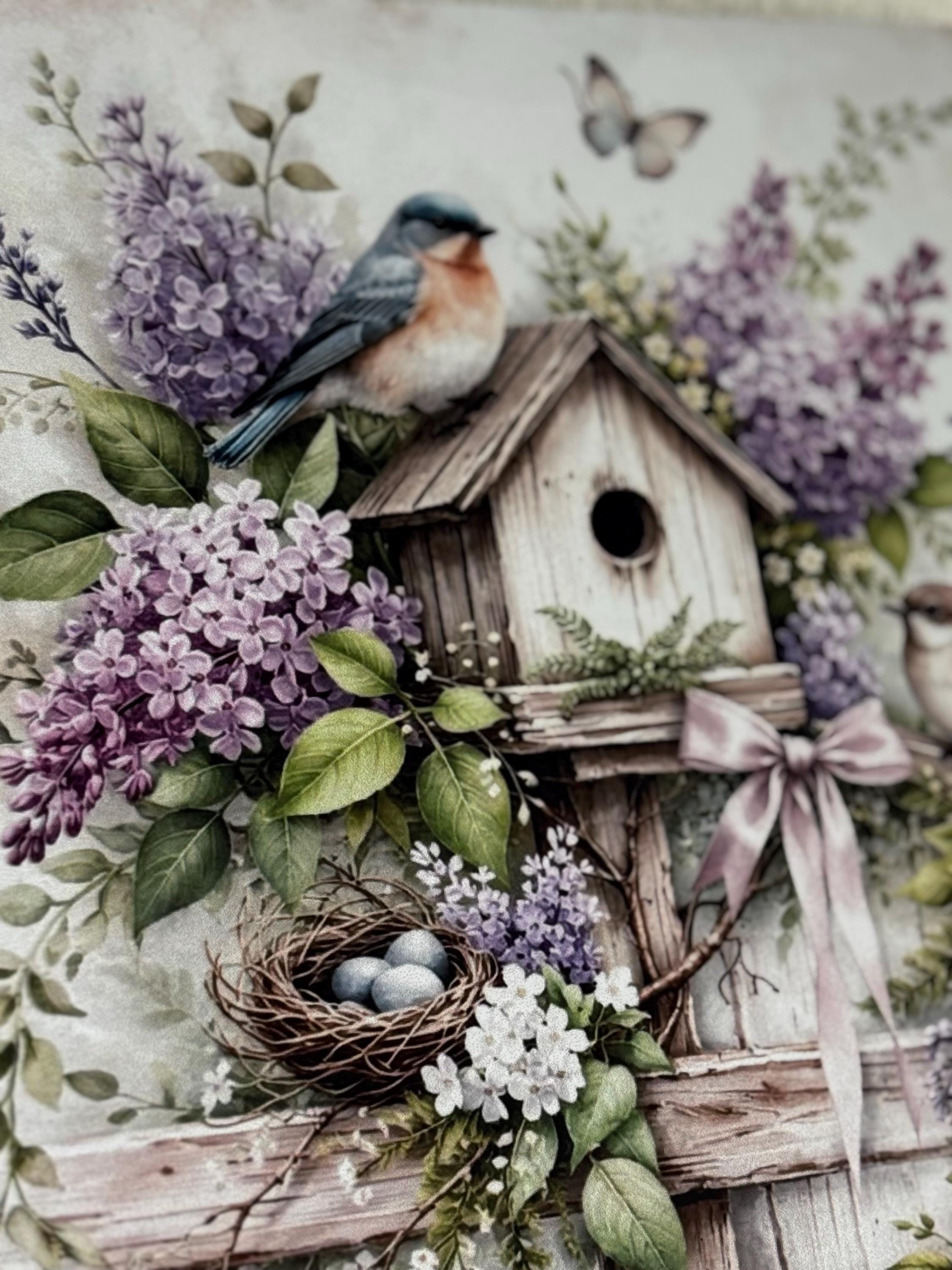 Spring Birdhouse Sign, Bluebird Wall Decor, Purple Floral Farmhouse ...