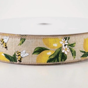 Citronband, 6,3 cm trådband, citronblommigt band, sommarband, vårband, kransband, rosettband, hantverksbanddekoration