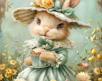 Whimsical Easter Bunny Metal Sign, Vintage Spring Decor, 8x10 Metal Sign, Easter Wall Art, Cottage core Bunny, Farmhouse Easter Sign