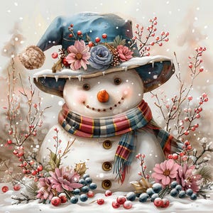 Cartello in metallo con ghirlanda a forma di pupazzo di neve 10×10 – Cappello invernale floreale e sciarpa scozzese, decorazione per porta natalizia – Decorazione festiva a forma di pupazzo di neve – Decorazione invernale