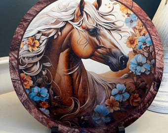 Horse sign, Brown Horse Sign, Horse lovers, Horse Decor, Horse with Flowers, Horse Wreath Attatchment