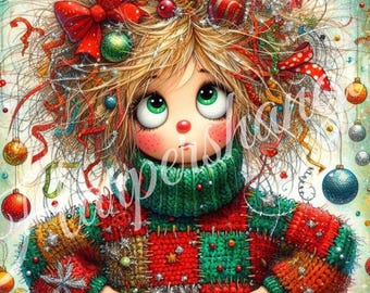 Whimsical Christmas Girl Metal Sign, Cute Holiday Wall Art, 10x10 Christmas Decoration, Festive Ornament Girl Sign, Wreath Attachment