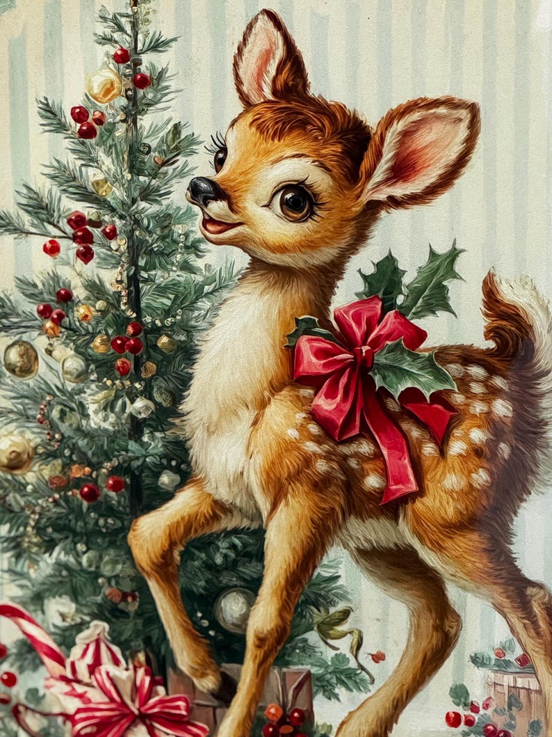 Vintage Christmas Decor, Deer Metal Sign, Retro Holiday Wall Art ...