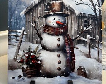 Snowman metal sign, Rustic Snowman Sign, Winter sign, Wreath attachment, Primitive Snowman Sign, Winter Home decor, Snowman Wall Art