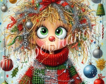 Whimsical Christmas Girl Metal Sign, Cute Holiday Wall Art, 10x10 Christmas Decoration, Festive Ornament Girl Sign, Wreath Attachment