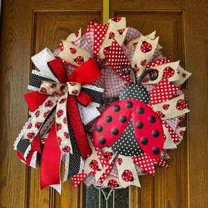 Ladybug Wreath for Front Door | Spring Summer Wreath | Whimsical Red and Black Door Decor | Ladybug Gift | Handmade | Ladybug Decor