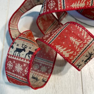 Christmas ribbon- Christmas Tree Ribbon- Wreath Ribbon- Country Decor- Winter Decor - Wreath attachment- Craft Supplies - Bow Making ribbon
