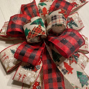 Weihnachten karierte Schleife - Weihnachtsbaum Schleife - Weihnachtsschleife für Kranz - Buffalo Plaid Schleife - Weihnachtsschleife - Mantel Schleife - Kranz Schleife - Briefkasten Schleife