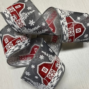 Christmas Ribbon- Wreath Ribbon-Bow making ribbon- Barn Ribbon-Farmhouse Ribbon- winter ribbon- Wreath Supplies- Gift Wrapping