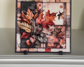 Fall Leaves Metal Sign – 10x10 Leaves Wall Art – Autumn Leaves Wreath Attachment – Farmhouse Fall Decor – Rustic Fall Wall Décor