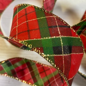 Christmas Ribbon-Red and Green Christmas Ribbon- Plaid Christmas Ribbon-Holiday Ribbon- Wreath Supplies- Gift Wrapping