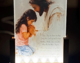 Jesus Praying With Child Night Light, Christian Bedtime Prayer Night Light,  Faith Nursery Decor,  Baptism Gift Girls, Nursery Home Decor,