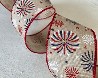 Cinta patriótica, cinta con alambre de 6,35 cm, cinta para fuegos artificiales, cinta para el 4 de julio, cinta americana, cinta para coronas, cinta para hacer lazos, roja y blanca.
