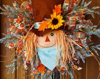 Scarecrow wreath for Front Door, Fall Wreath, Autumn Wreath, Fall Decor, Scarecrow Decor