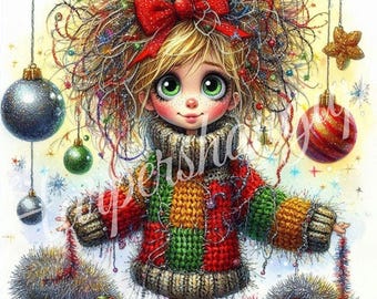 Whimsical Christmas Girl Metal Sign, Cute Holiday Wall Art, 10x10 Christmas Decoration, Festive Ornament Girl Sign, Wreath Attachment