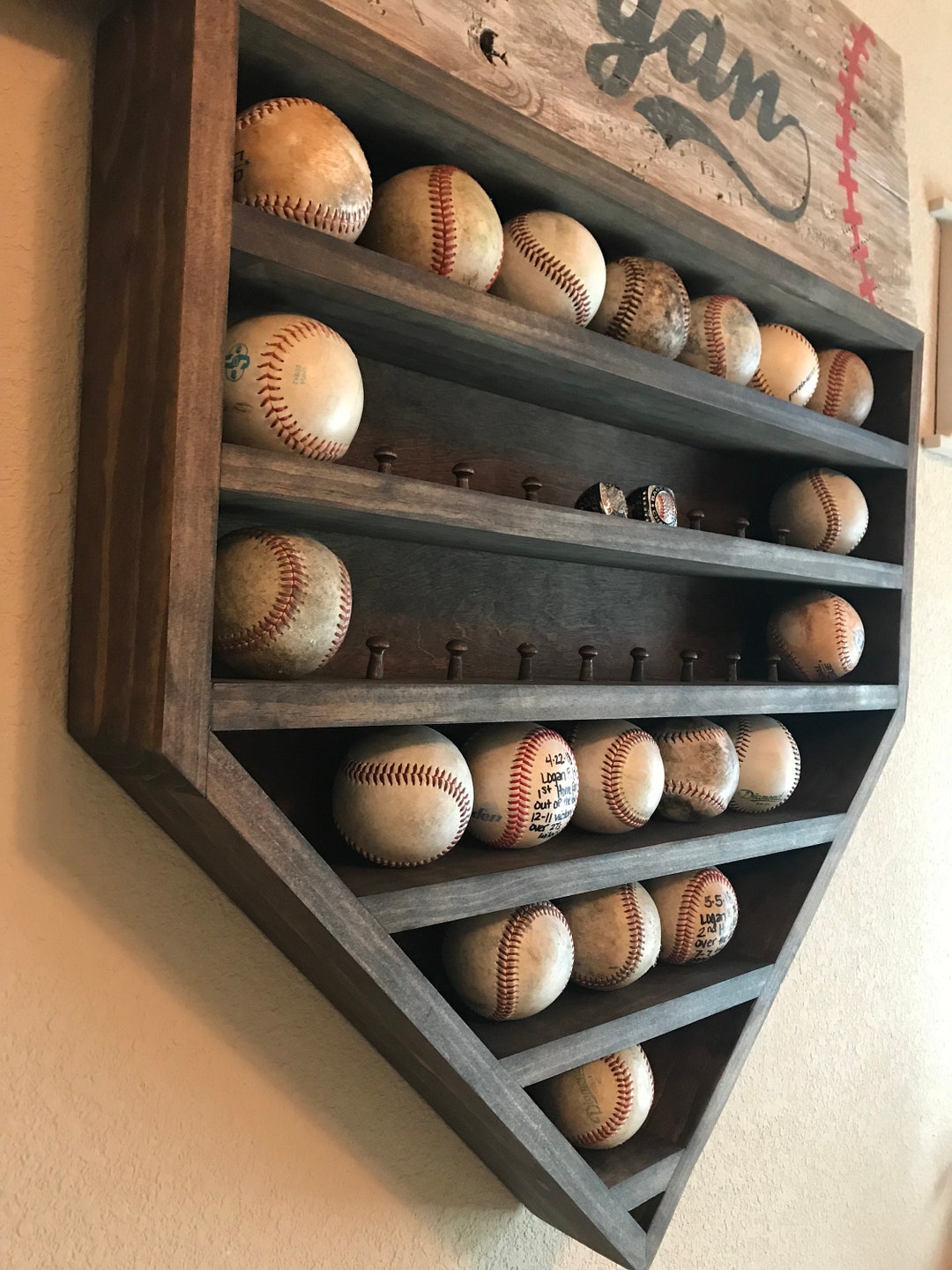 Large Baseball Display Shelf, Holds 20 Baseballs and 16 Championship