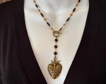 Sacred Heart Enamel Rosary Necklace