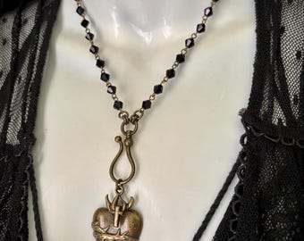Sacred Heart Black Rosary Necklace