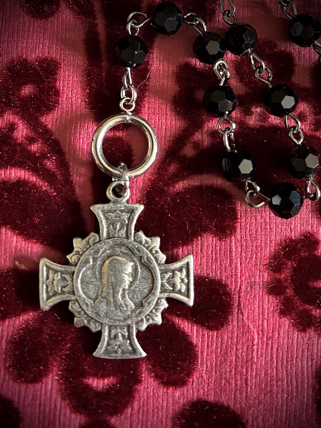 Our Lady of Lourdes Black Rosary Necklace - Etsy UK