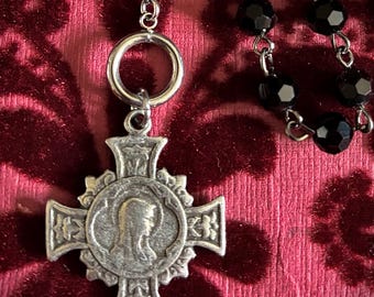 Our Lady of Lourdes Black Rosary Necklace