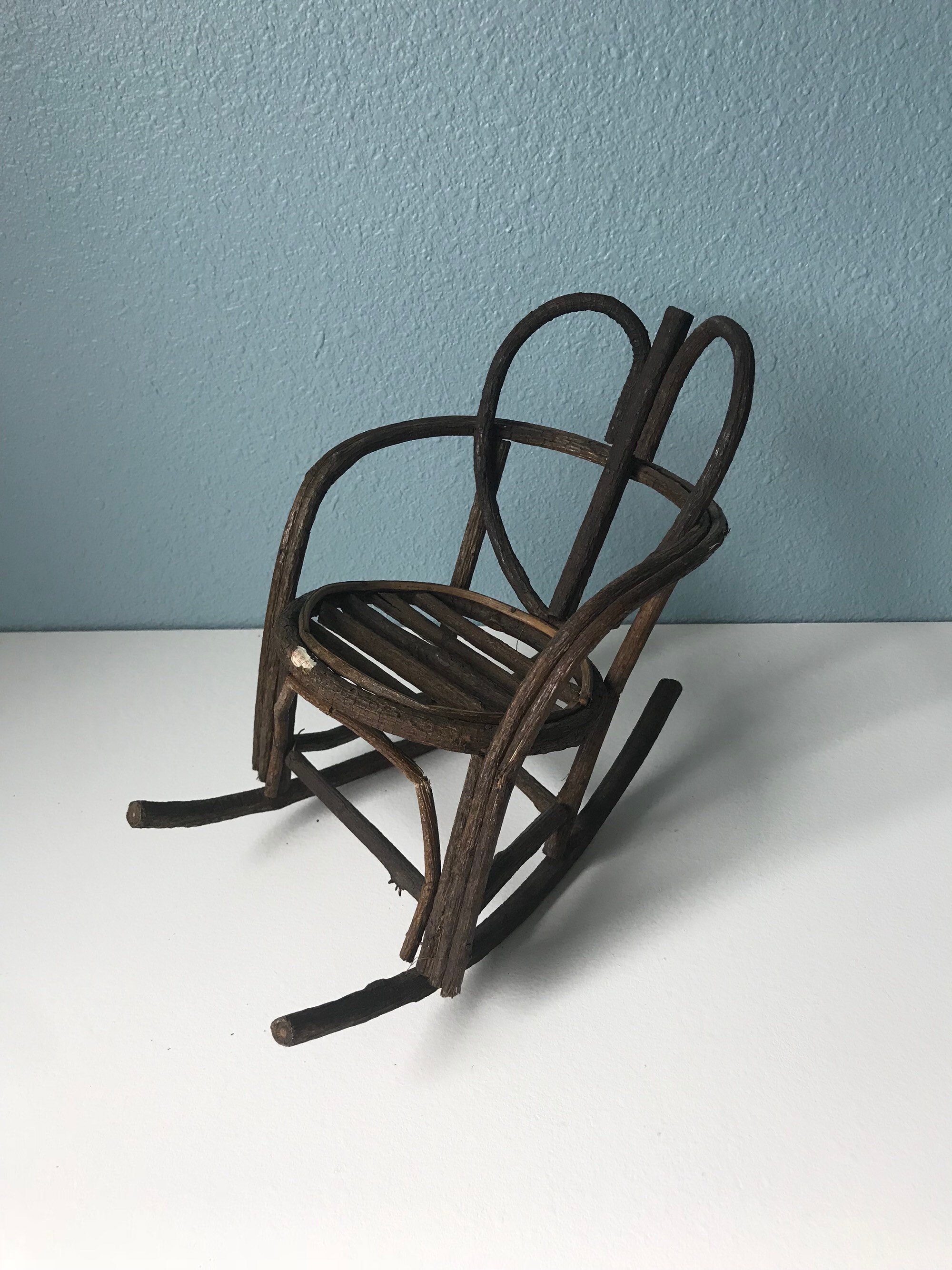 Mini Rocking Chair Rattan Vintage Chair Wicker Doll Rocking Chair Plant Chair Plant Stand Miniature Chair
