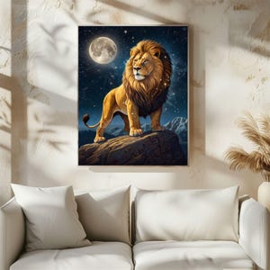 Celestial Lion Art Print 1 • Leo Zodiac Wall Art • Cosmic Lion Museum Quality  Giclée Print • Strength & Courage Spirit Animal Decor