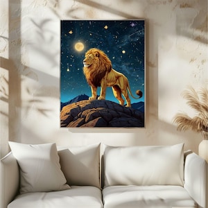 Celestial Lion Art Print 2 • Leo Zodiac Wall Art • Cosmic Lion Museum Quality  Giclée Print • Strength & Courage Spirit Animal Decor