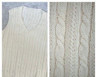 XXL Mens Chunky Creamy Knit Wool Vest, Cable Knit Vest, Cableknit, Men's Sweater Vest, Cream Knitted Sweater, Size XL New Zealand Made, x