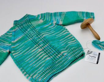 NEW Surf Utiku Wool Hand Knit Jersey, 12-18 Months, NZ Wool, Green Blue Wool Sweater, New Zealand Wool*